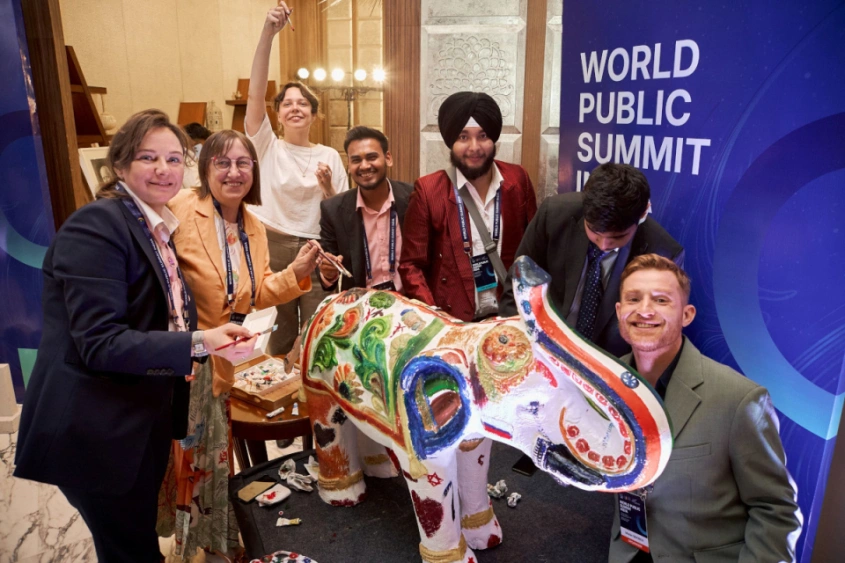 The Elephant – a Symbol of the Unifying Power of Culture – was painted with colors at the World Public Summit in India by its participants